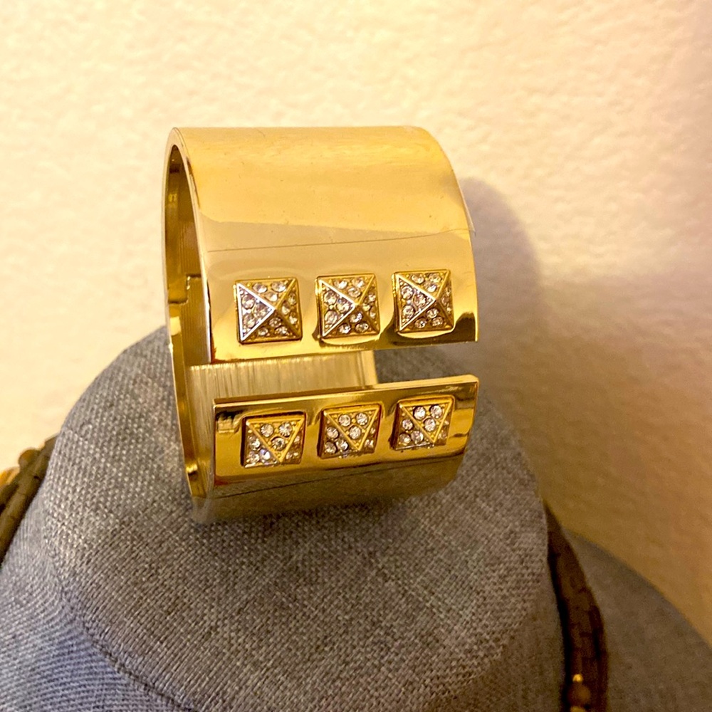 Victoria’s Secret Signed Gold Tone & Rhinestoned Hinged Cuff Bracelet